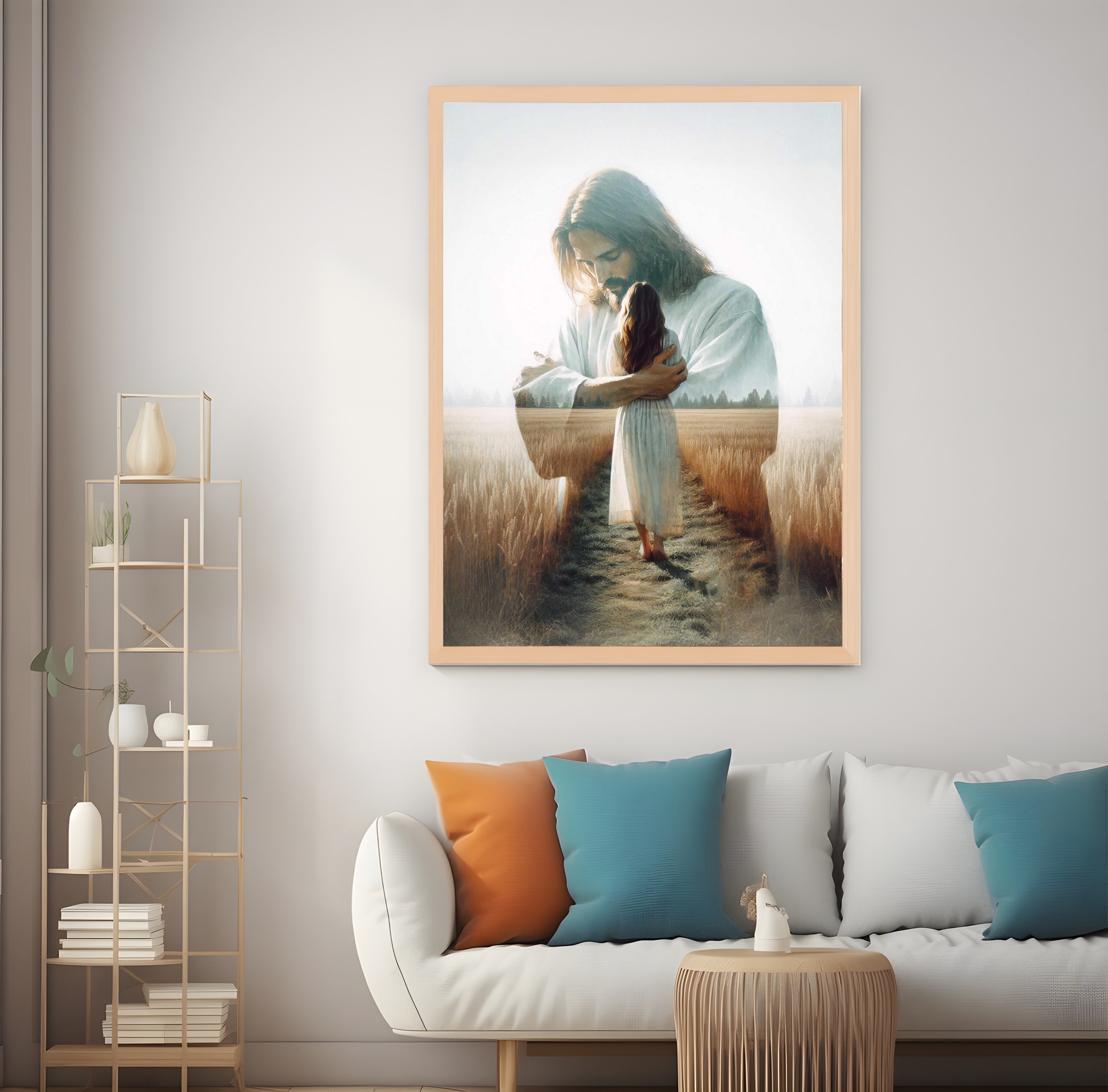 Love of Christ Poster, Jesus Hugging Woman Art, Christian Wall Decor, Bible LDS Artwork, Jesus with Girl Painting, Christian Religious Prints